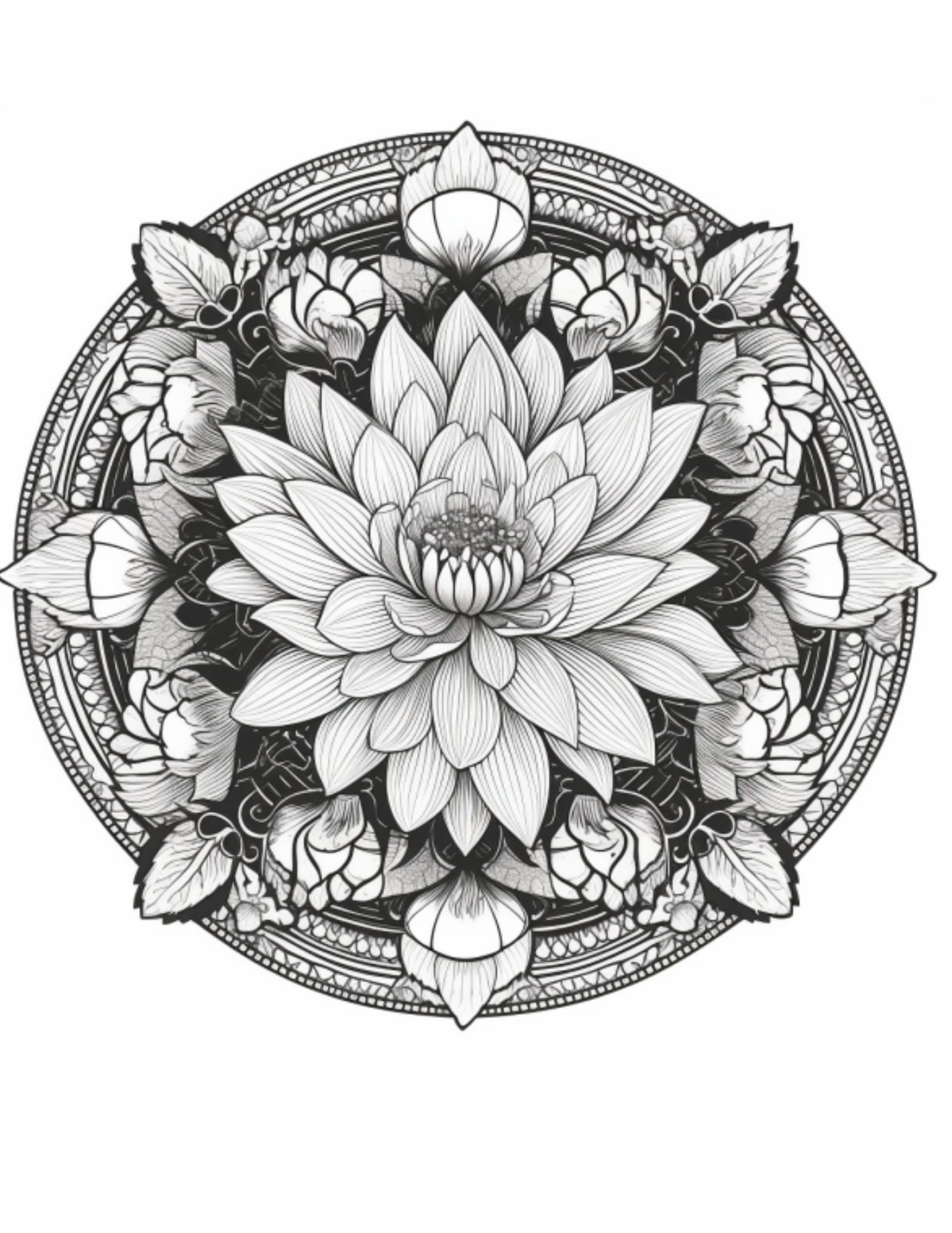 Cambodia lotus mandala coloring page instant download grayscale coloring page printable pdf coloring page for adult printable