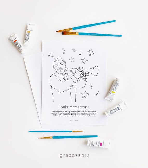 Louis armstrong coloring page black history jazz musician music history school activity homeschool lesson instant download