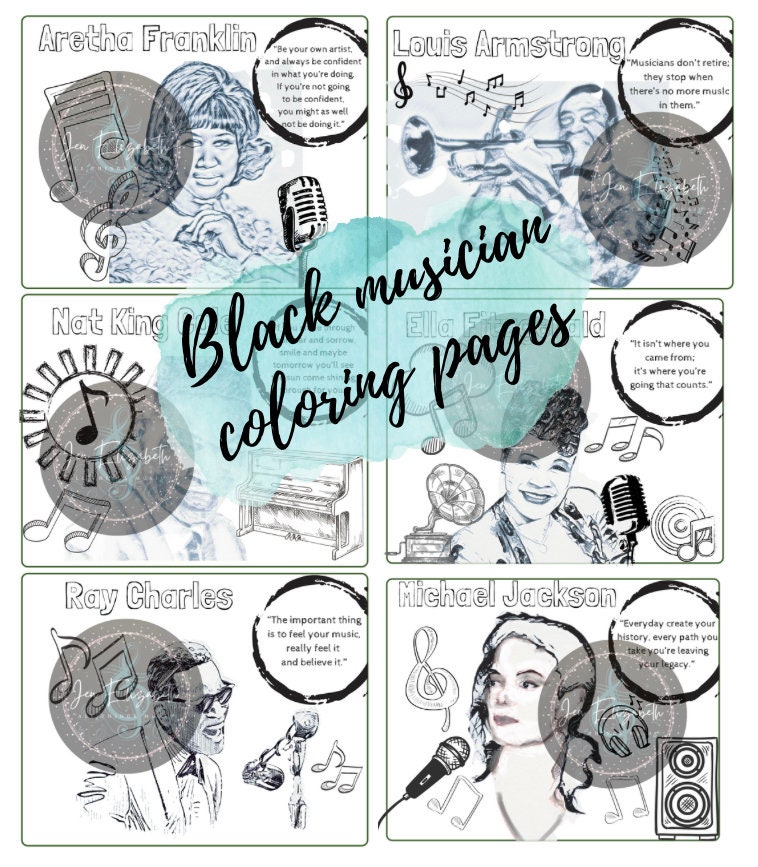 Black musician quote coloring pages set of