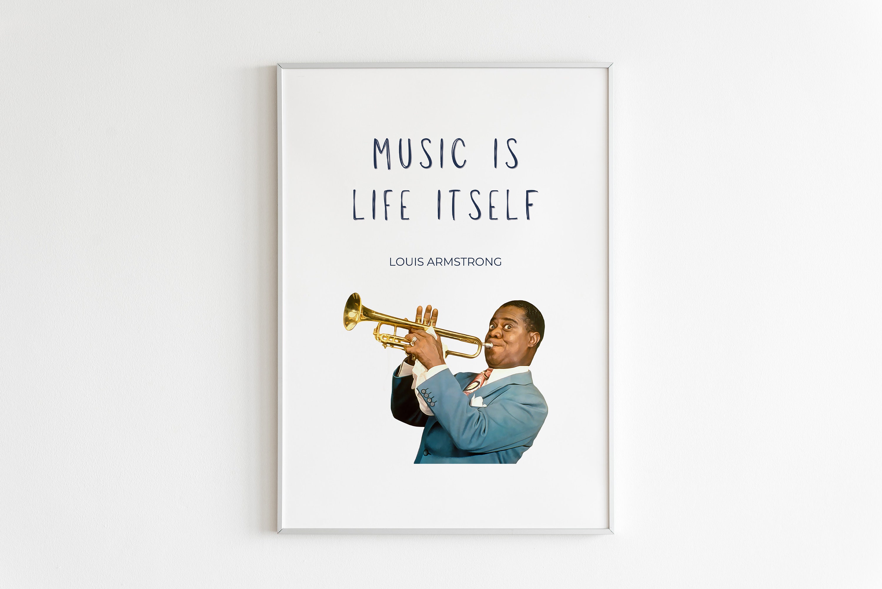 Music is life itself louis armstrong inspirational quote wall art decor printable music lover gift light dark design