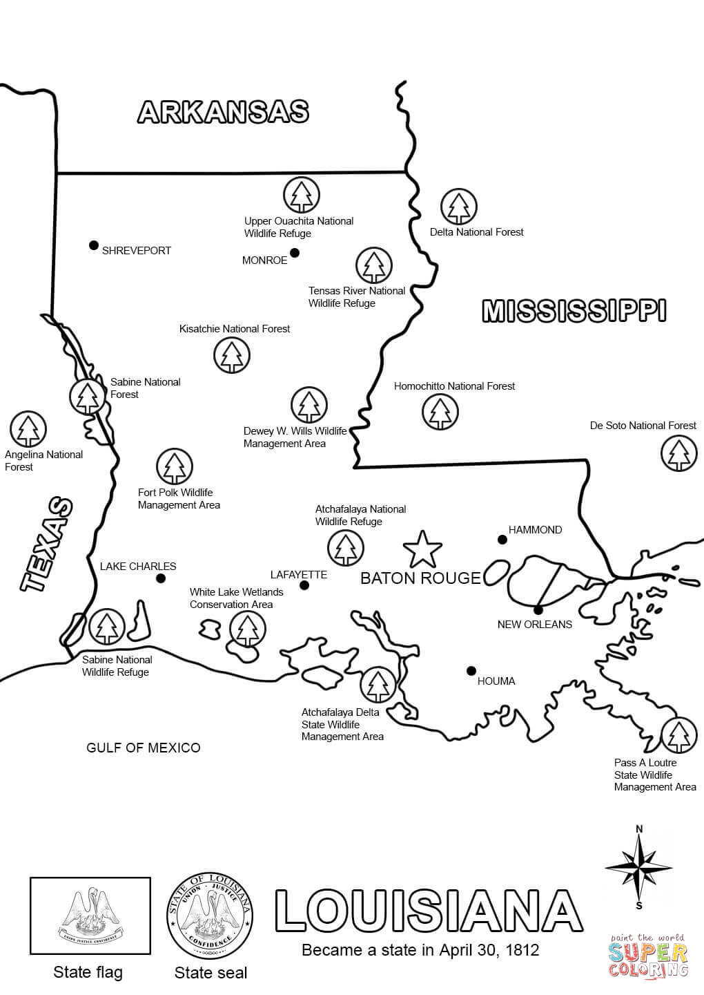 Map of louisiana coloring page free printable coloring pages