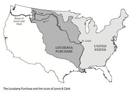 Printable louisiana purchase map with lewis clark route louisiana purchase louisiana purchase map rd grade social studies