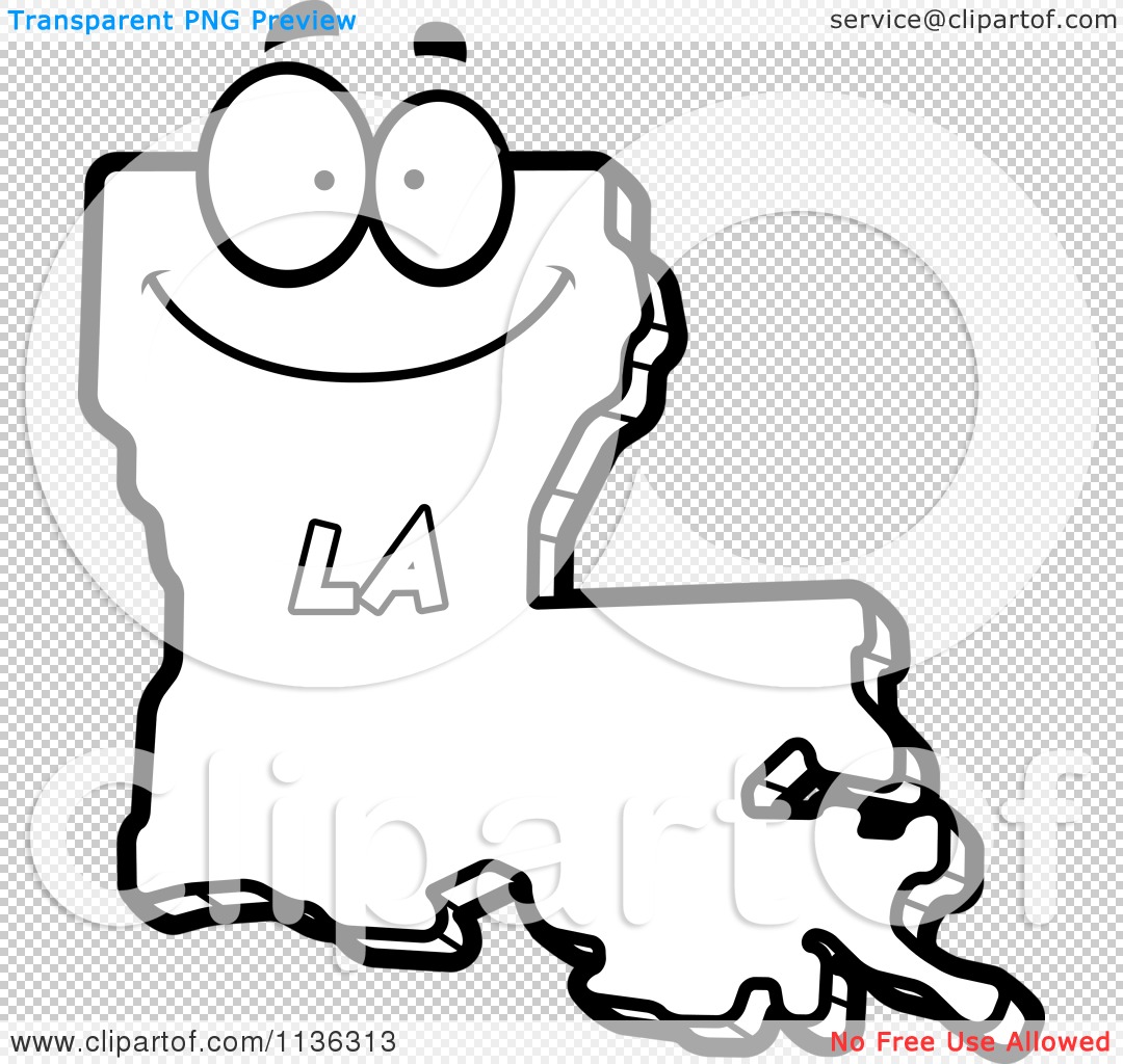 Cartoon clipart of an outlined happy louisiana state character