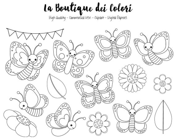 Buy pastel butterfly digital stamps clipart cute png spring bugs garden flowers insect clip art scrapbook illustrations for coloring pages online in india