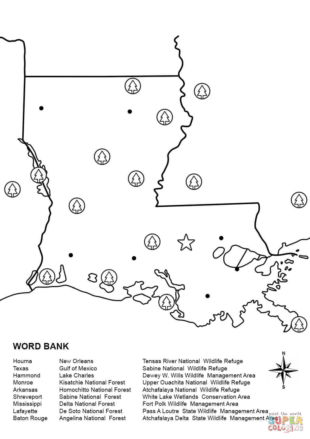 Louisiana map worksheet coloring page free printable coloring pages