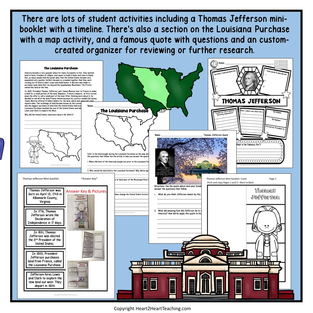 The life story of president thomas jefferson activity pack â heart heart teaching