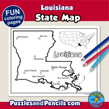 Louisiana symbols coloring pages with map and state flag state symbols