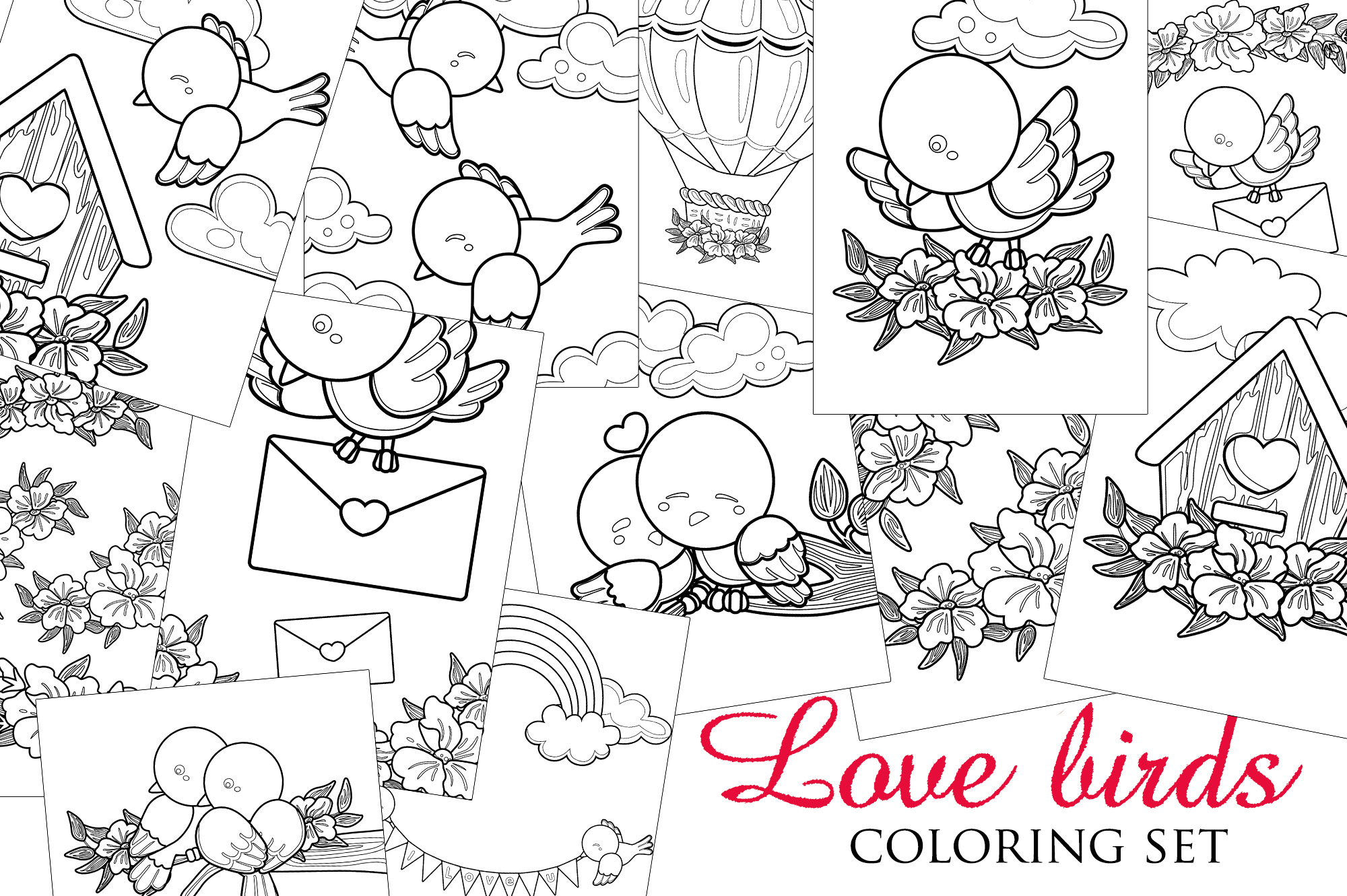 Love birds lovely coloring pages activity for kids and adult