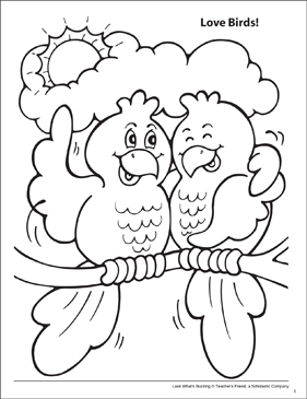 Look whats buzzing coloring page love birds printable coloring pages