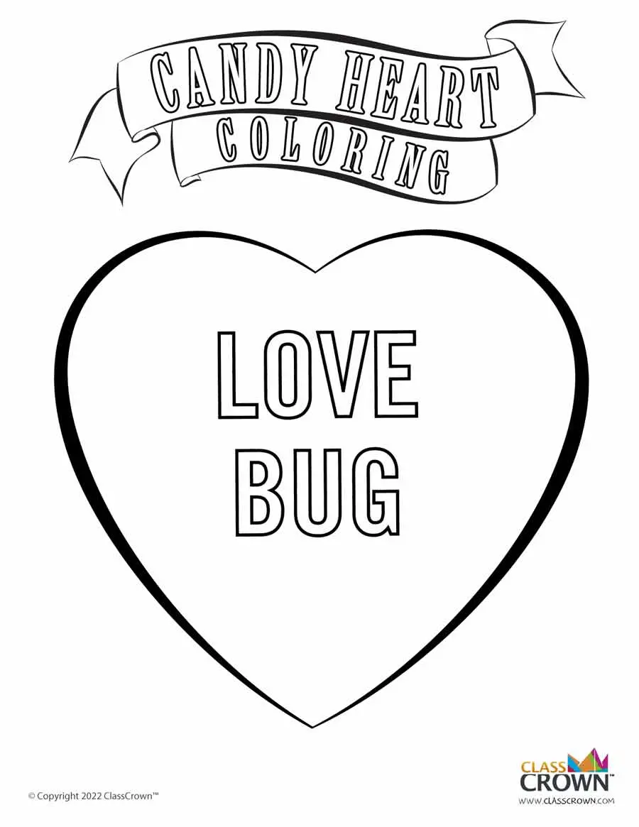 Candy heart coloring page love bug