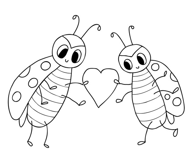 Premium vector cute ladybug loving couple of insects with heart