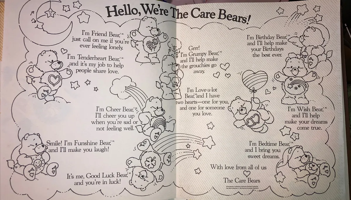 Vintage care bears coloring page american greetings