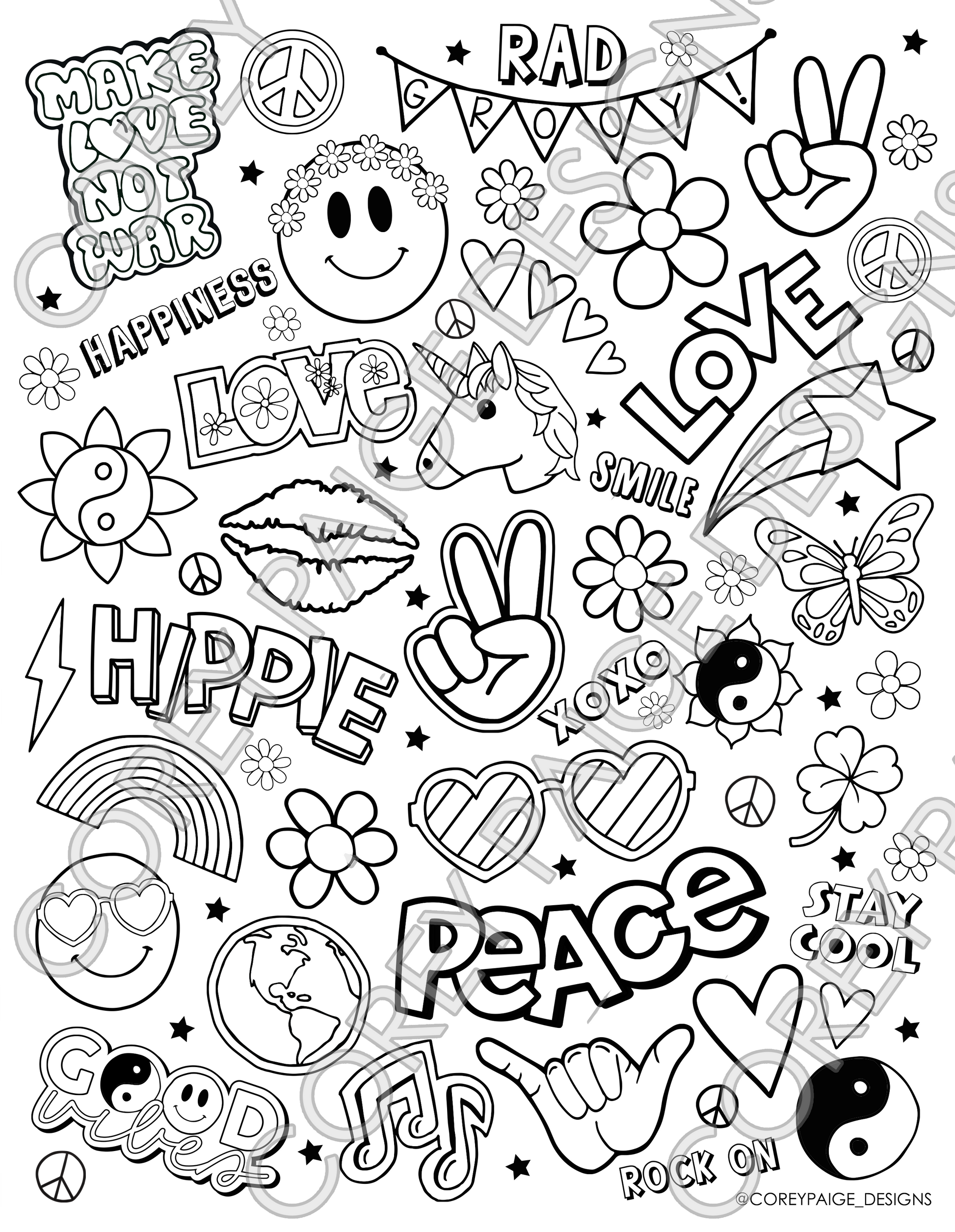 Peace and love coloring sheet â
