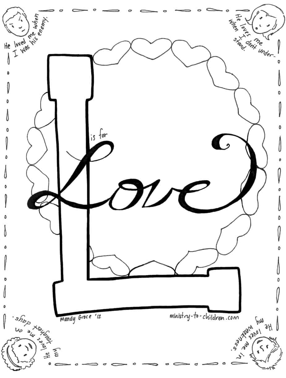 L is for love coloring page