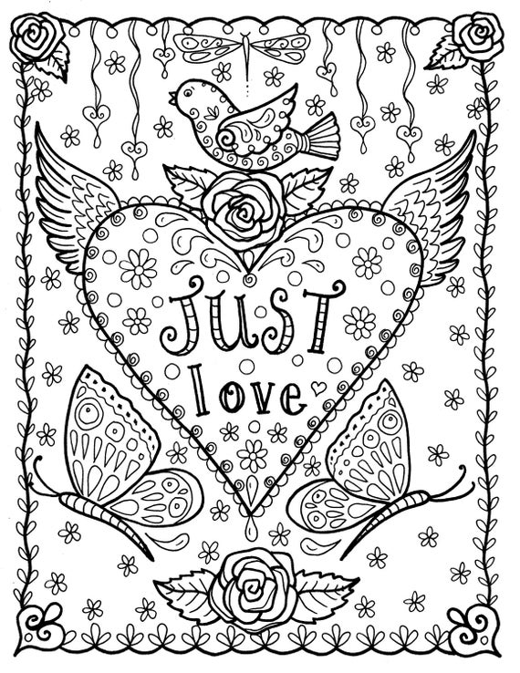 Love instant download coloring page adult coloring books pages digital art valentine
