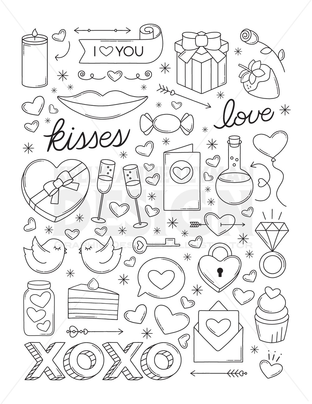 Printable coloring pages for adults retro coloring page love digital coloring pages vintage printable digital download instant download â kelly