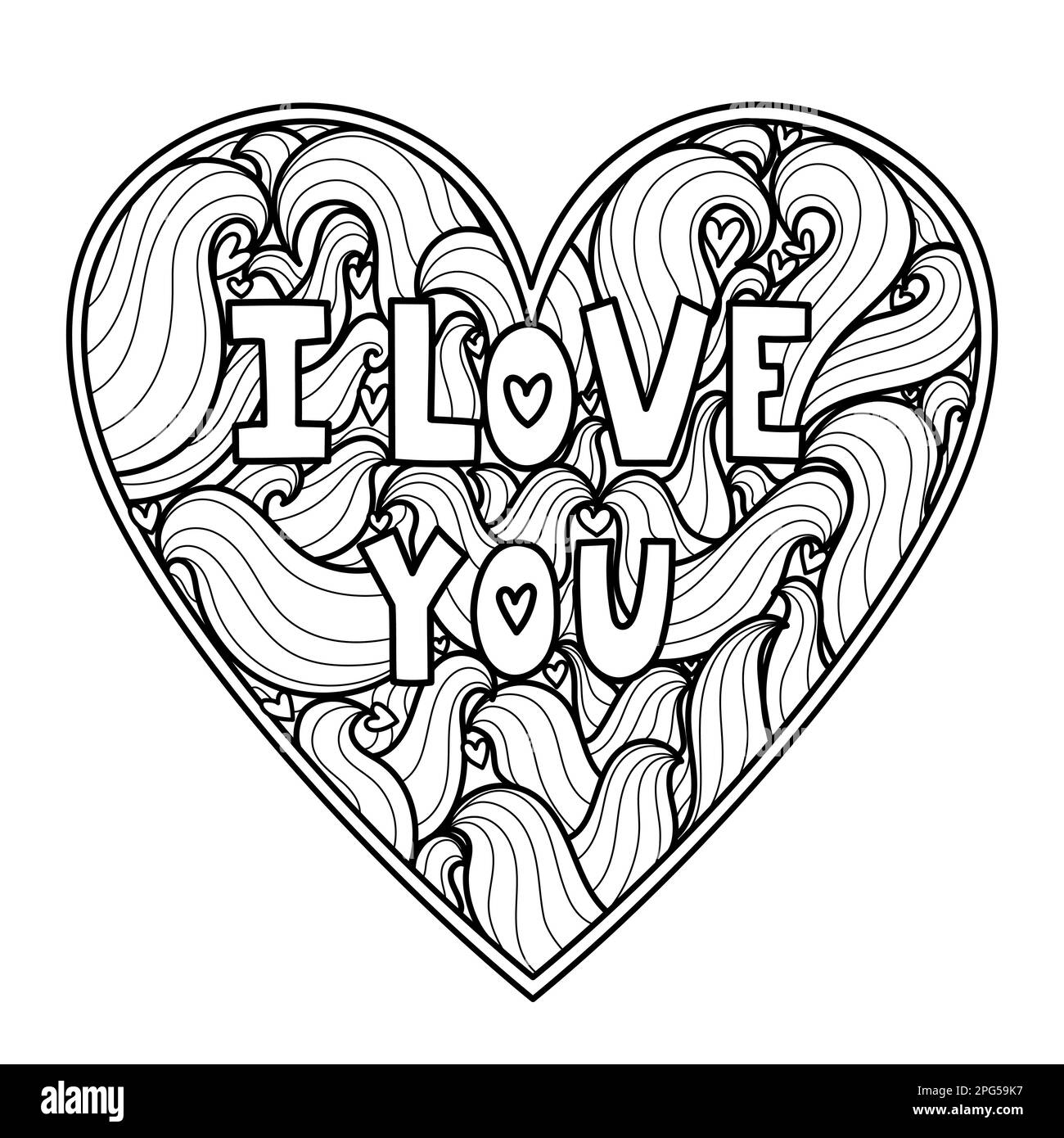 I love you doodle heart coloring page black and white valentines day pattern for coloring book stock vector image art
