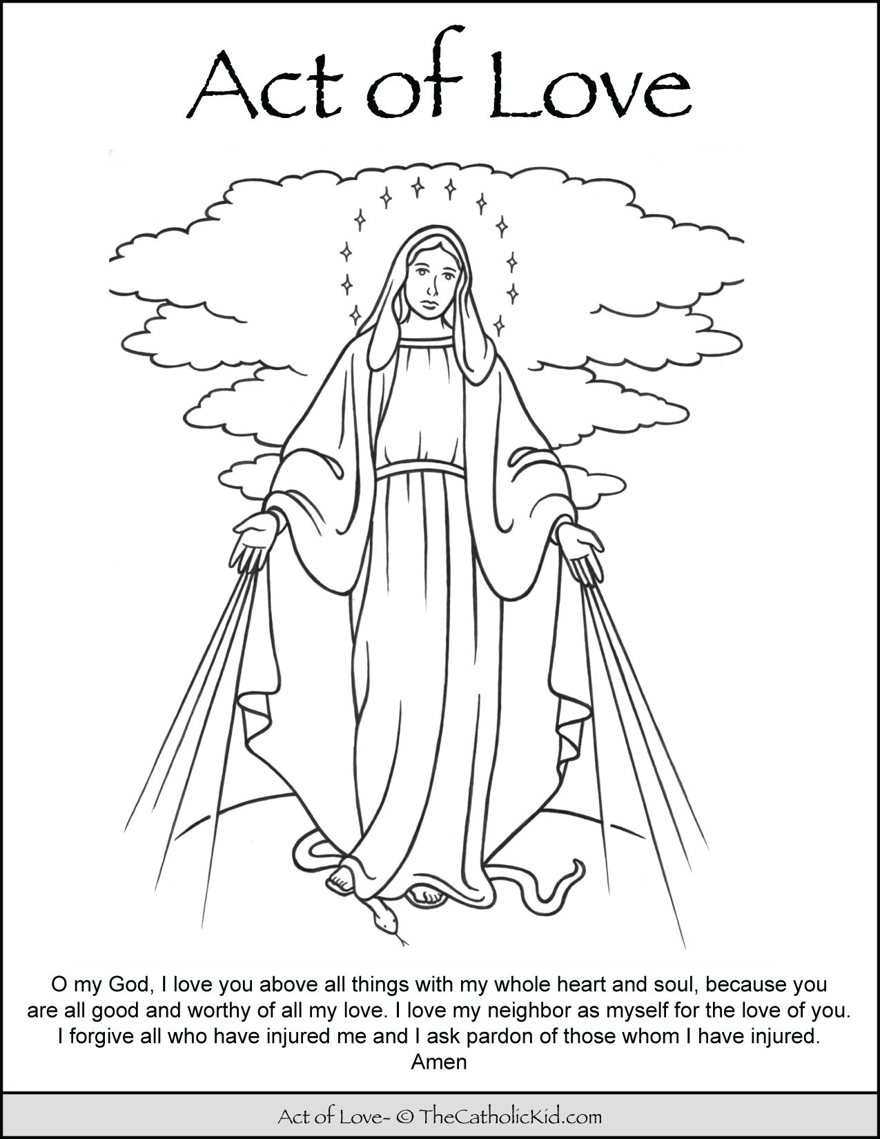 Act of love prayer for kids coloring page