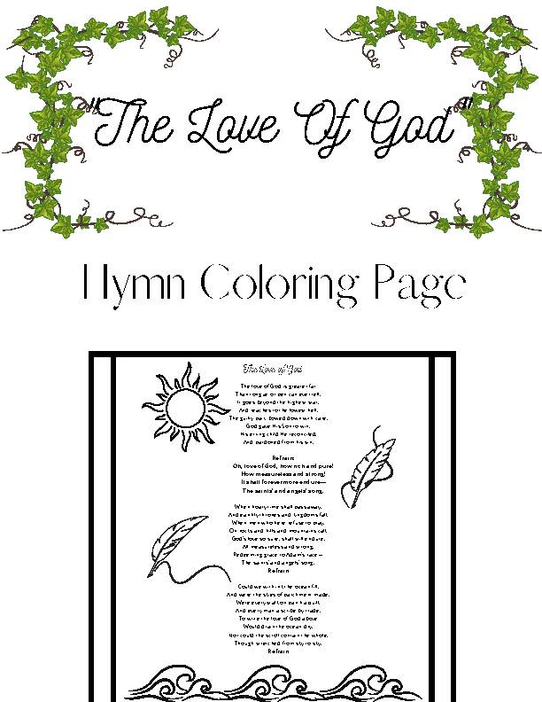 Hymn coloring sheet the love of god