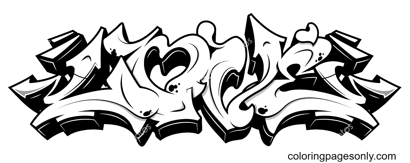 Love in graffiti style coloring page