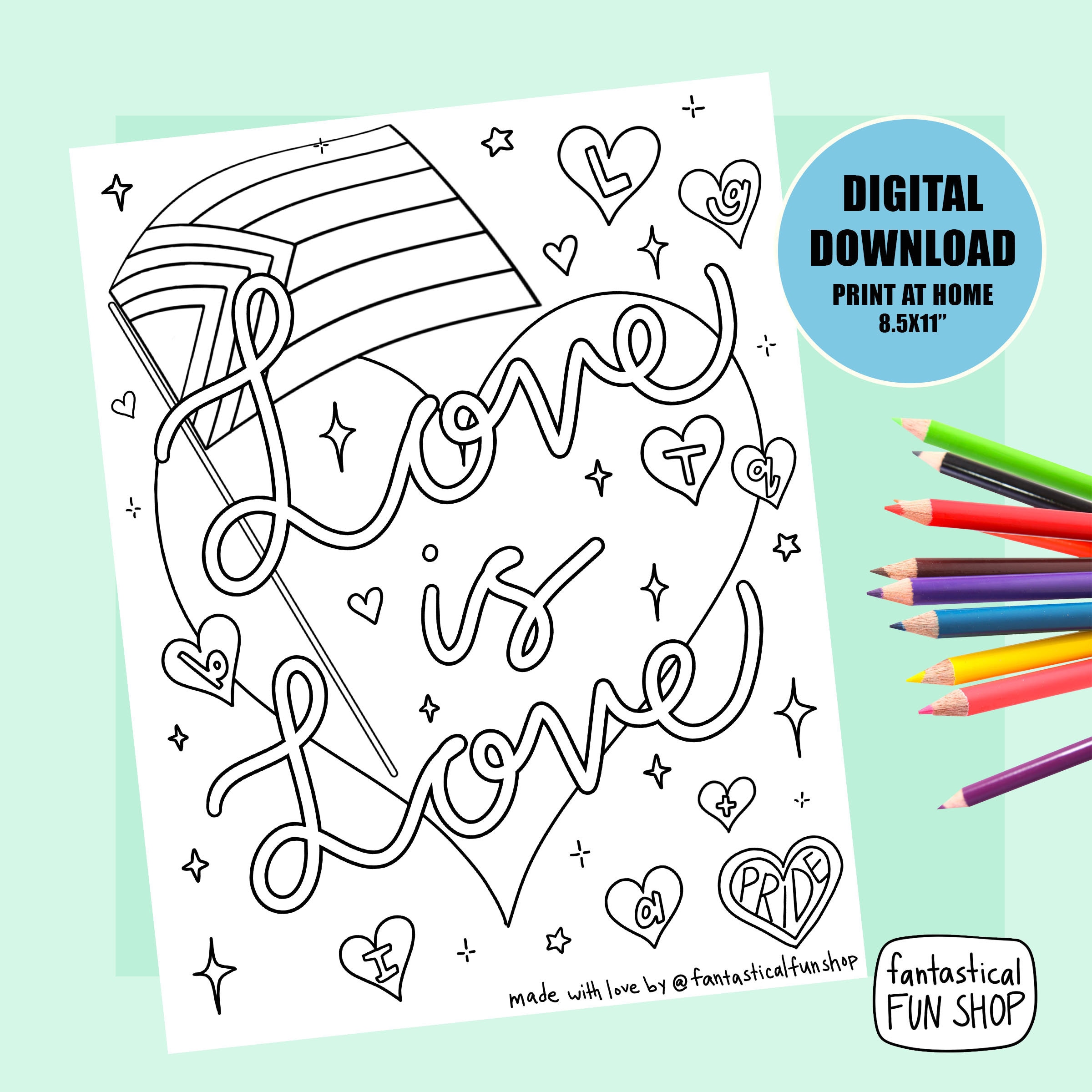 Pride coloring page love is love printable coloring page