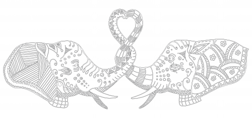 Elephants in love coloring page