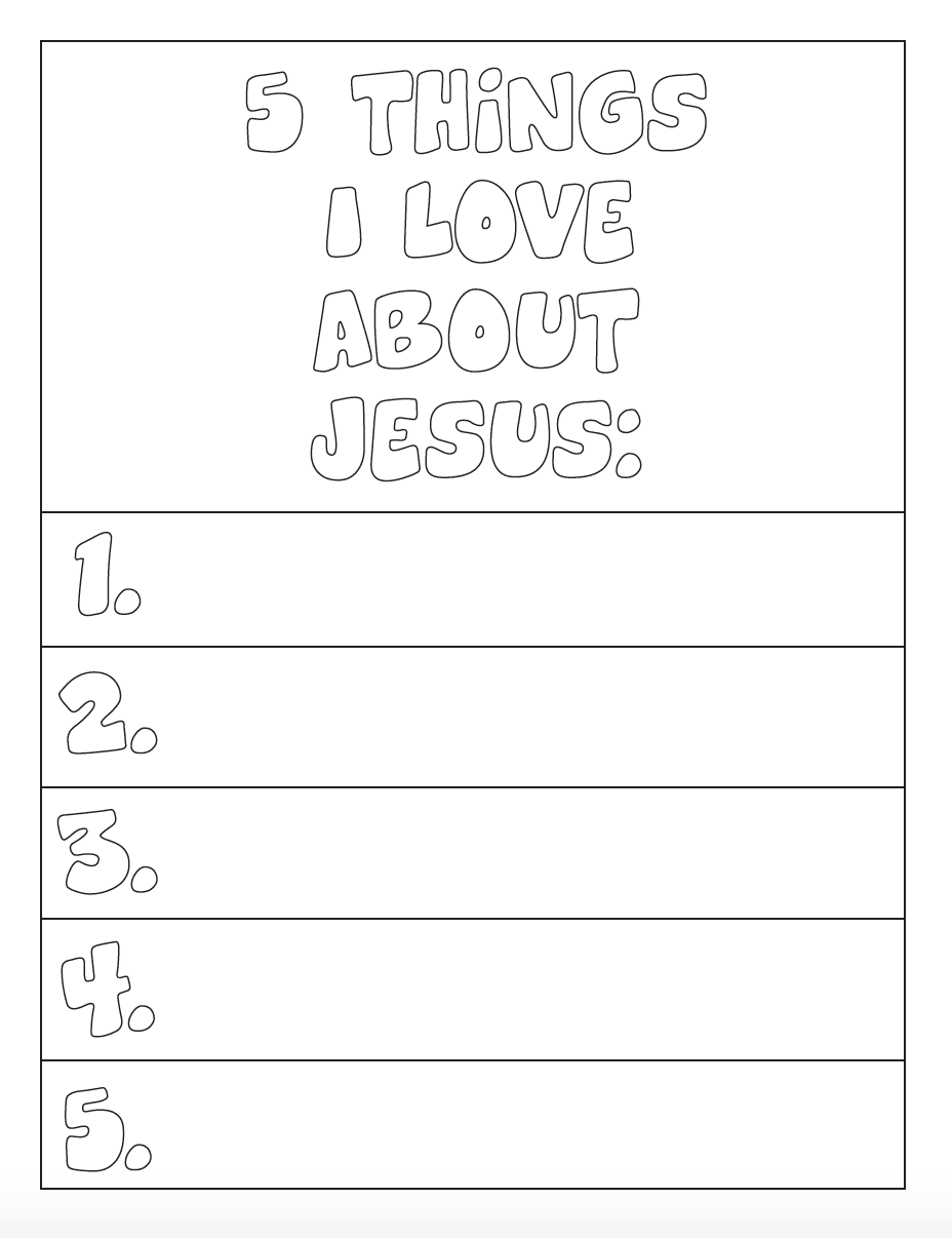 Things i love about jesus coloring page