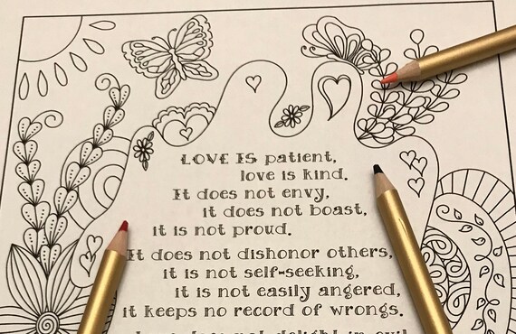 Coloring page love is patientlove never fails beloved scripture from corinthians