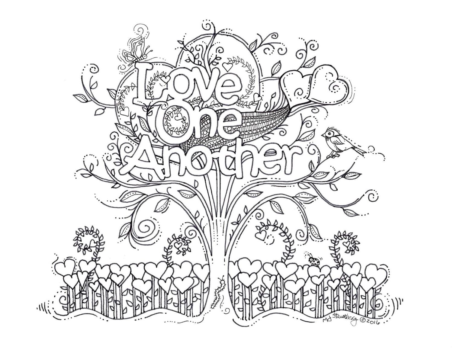 Coloring page hand drawn love one another