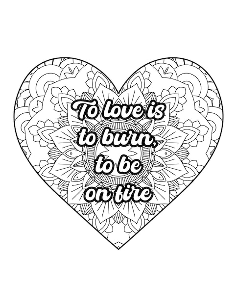 Premium vector romantic coloring page for adults motivational quotes inspirational quotes love quotes heart