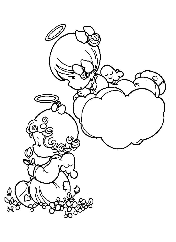 Precious moments cute angels coloring page