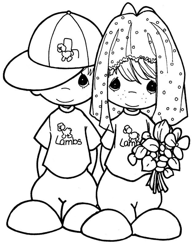 Precious moments coloring pages kids playing to the wedding