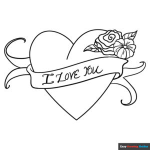 I love you heart coloring page easy drawing guides
