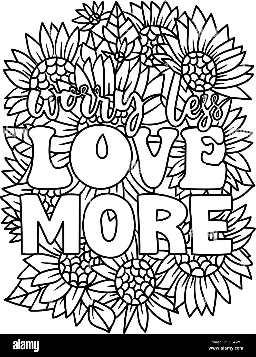 Worry less love more motivational quote coloring stock vector image art