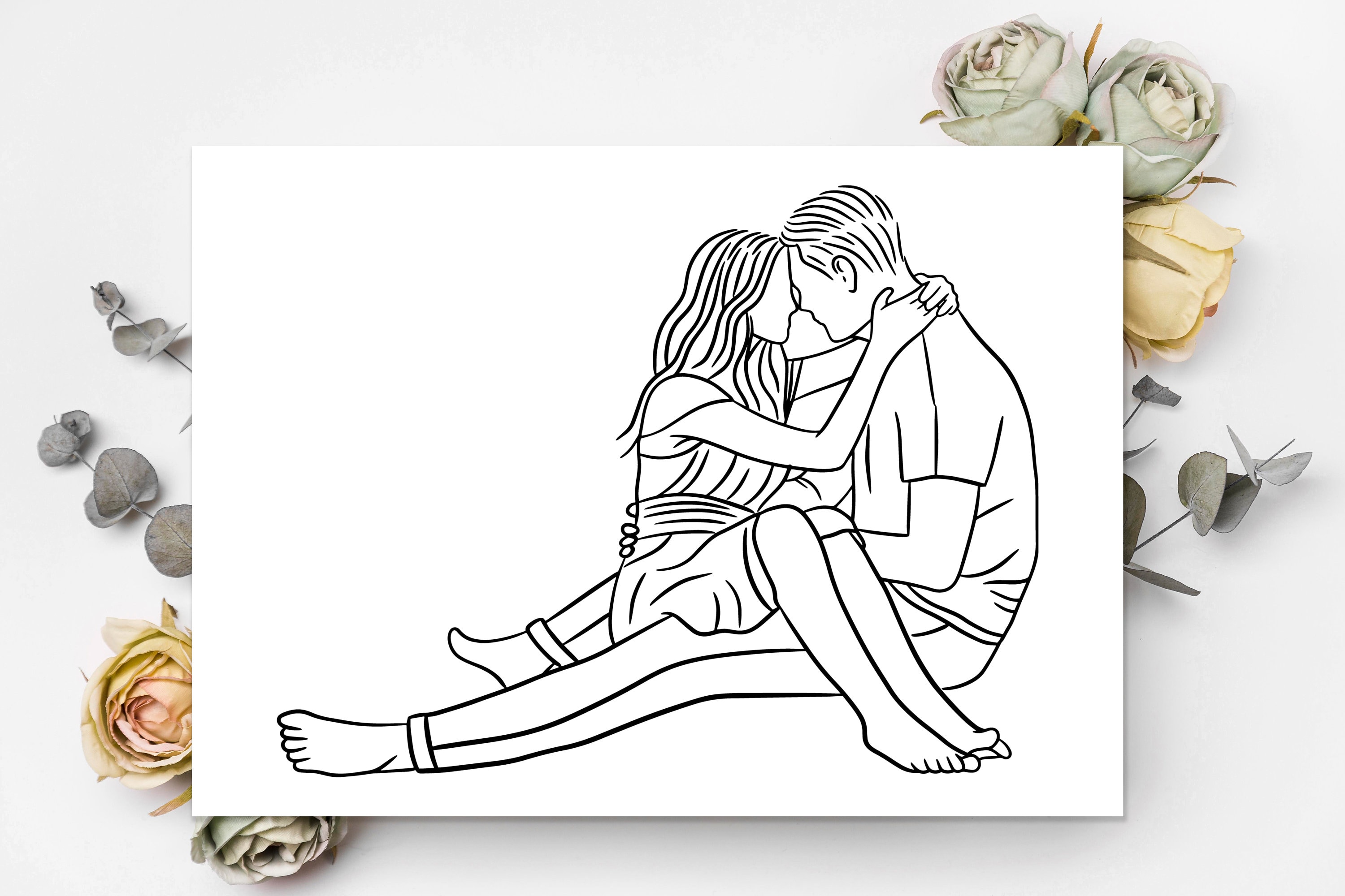 Couples in love coloring pages for adolescents or adults alike deluxe set unique designs print at home high quality prints instant download