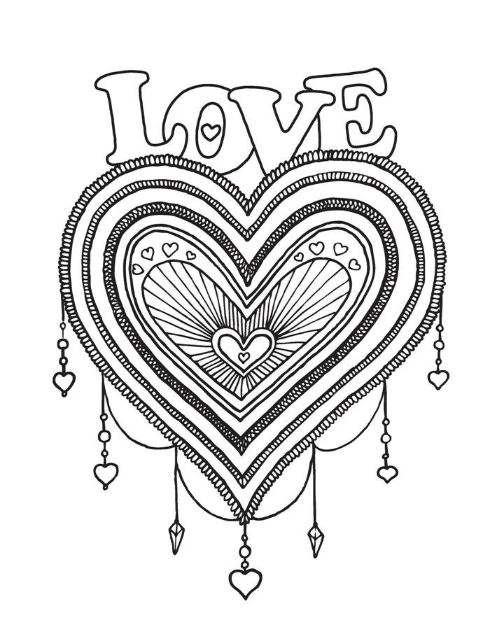 Printable adult coloring pages of love hope peace dreams happiness