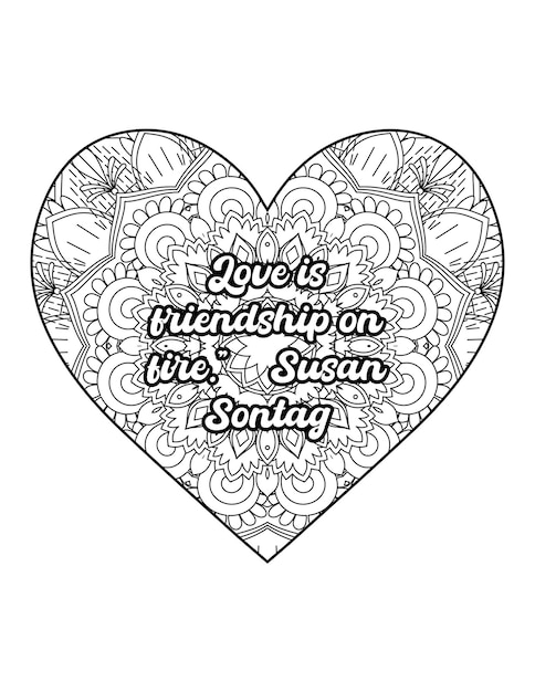 Premium vector romantic coloring page for adults motivational quotes inspirational quotes love quotes heart