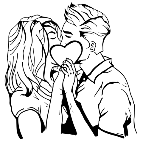 Loving couple kissing coloring page free printable coloring pages