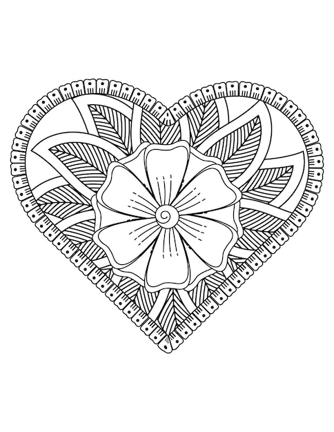 Premium vector heart coloring page for adult and kids love coloring vector valentine pattern design love art