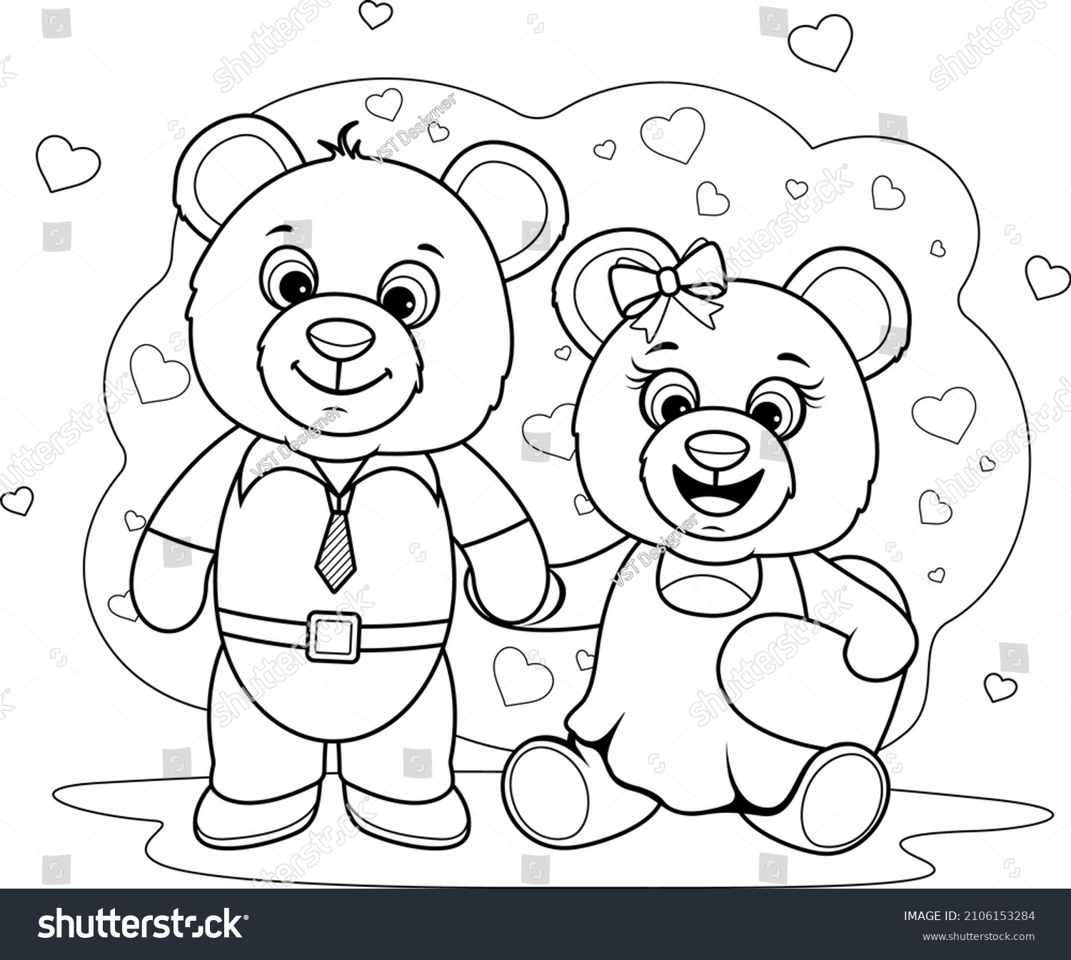 Coloring page two cartoon teddy bears stock vector royalty free