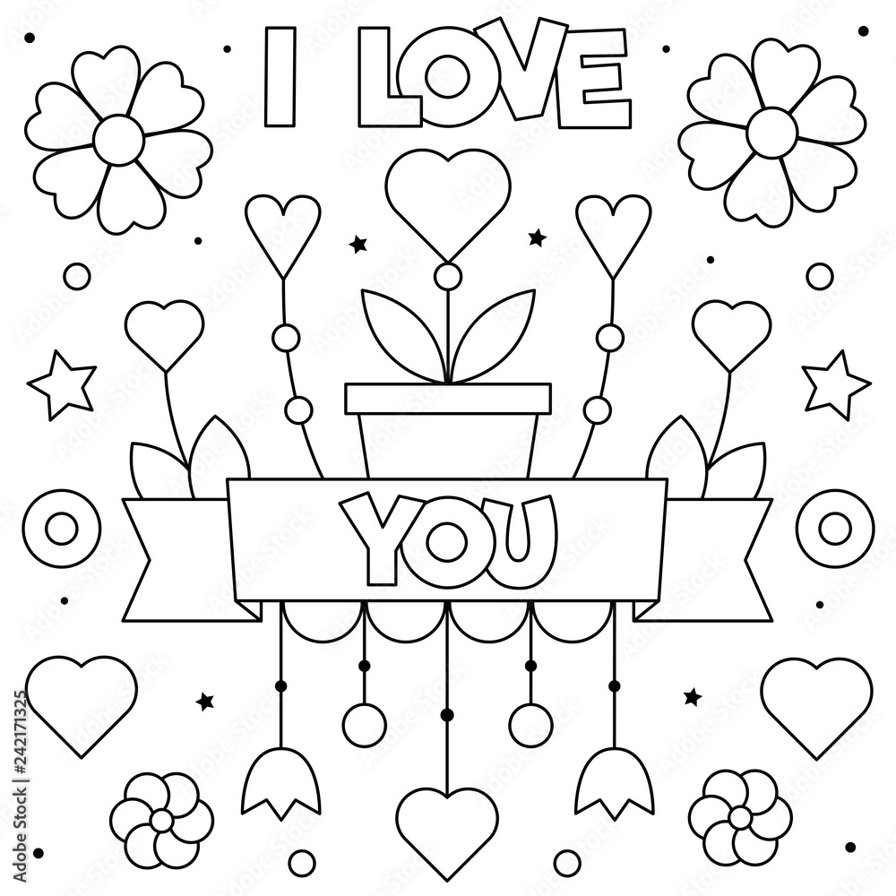 I love you coloring page black and white vector illustration vector