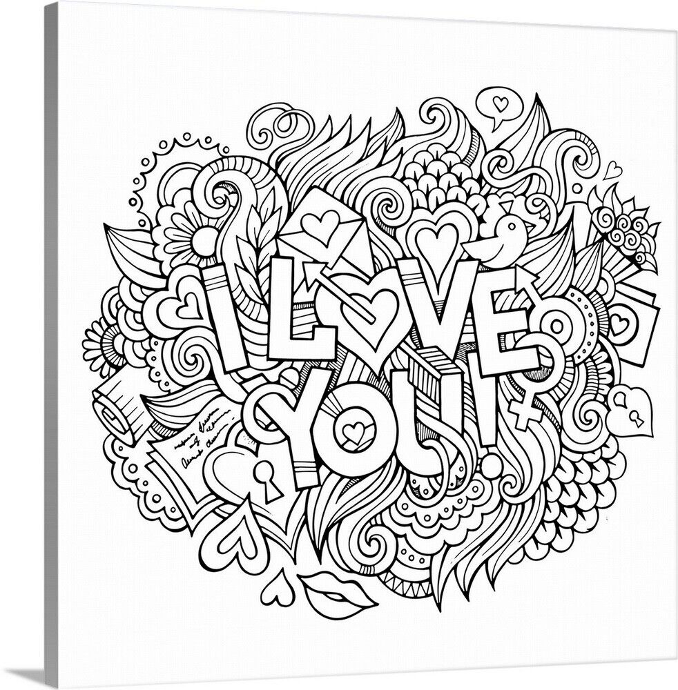 Diy coloring book canvas art entitled i love you