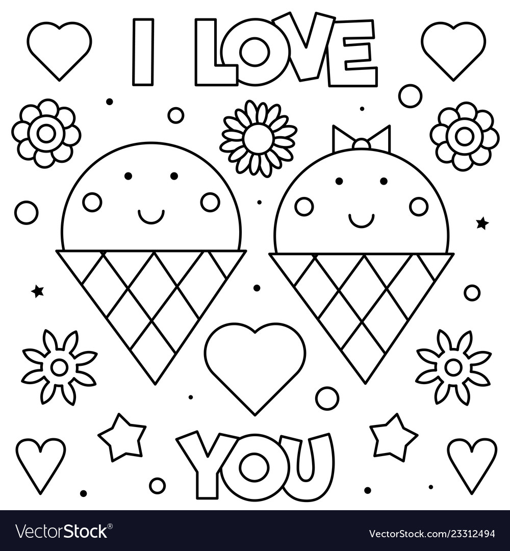 I love you coloring page black and white vector image