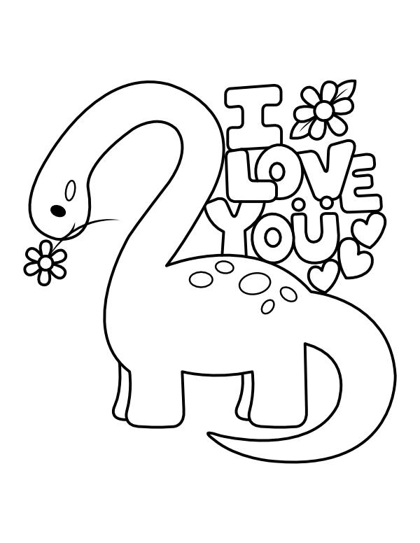 Printable brontosaurus i love you coloring page