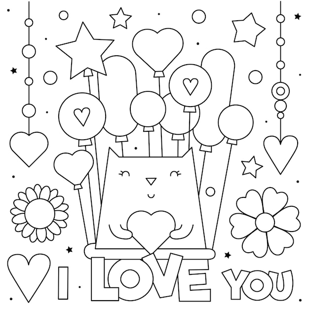 Premium vector i love you coloring page black and white