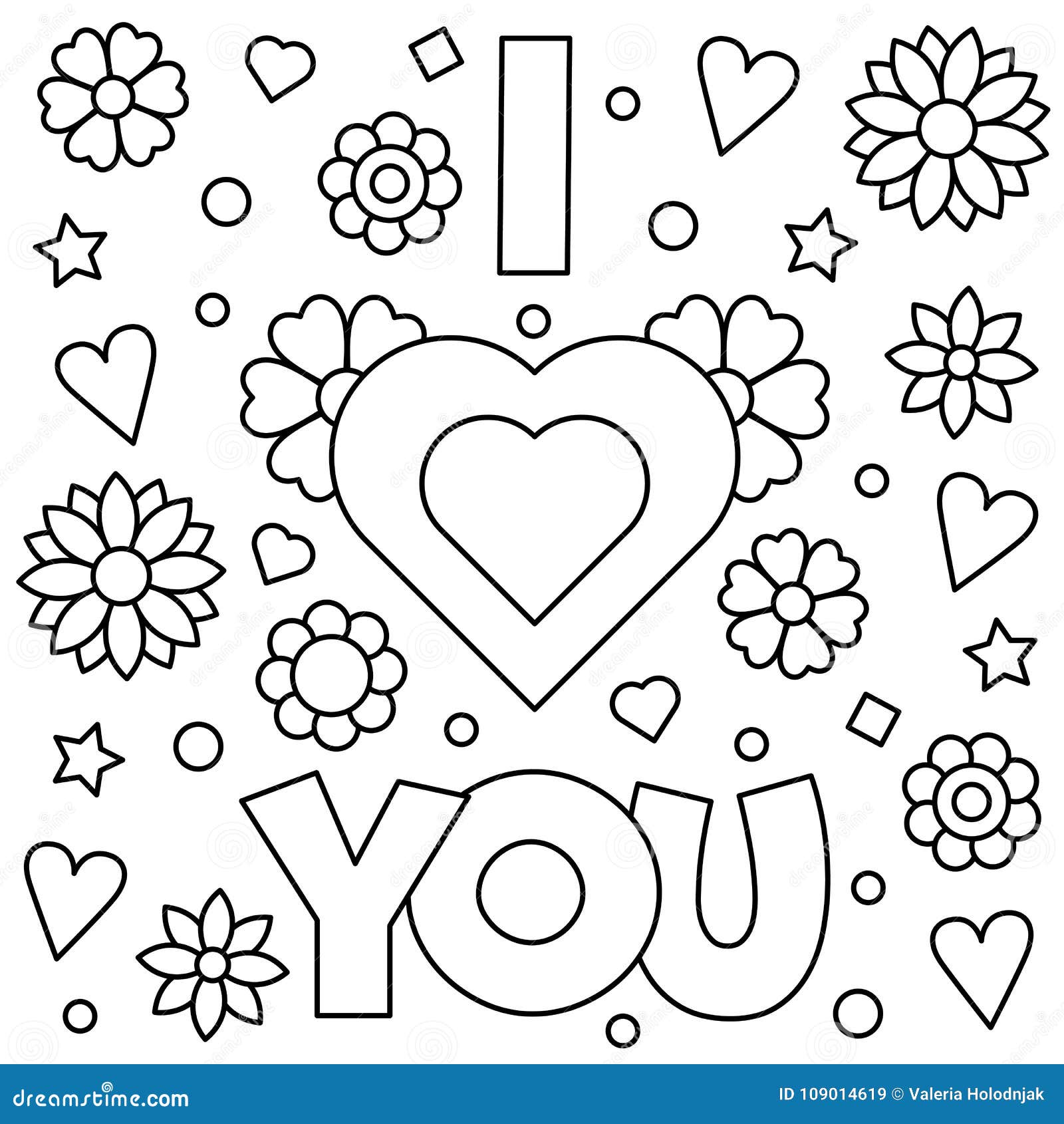 I love you coloring page vector illustration stock vector