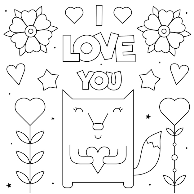 Premium vector i love you coloring page black and white