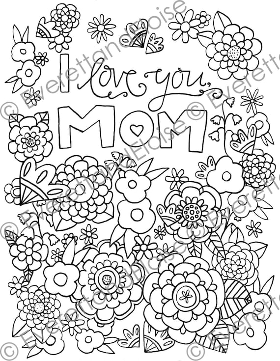 Digital download i love you mom coloring page