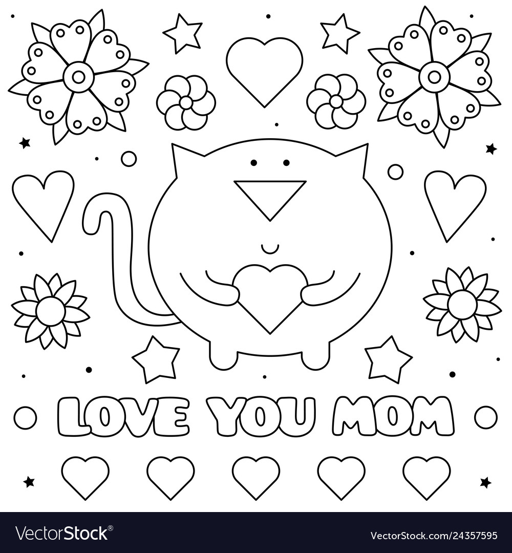 Love you mom coloring page black and white vector image