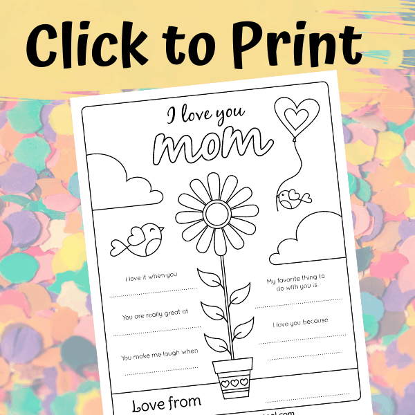 I love you mom coloring page for kids